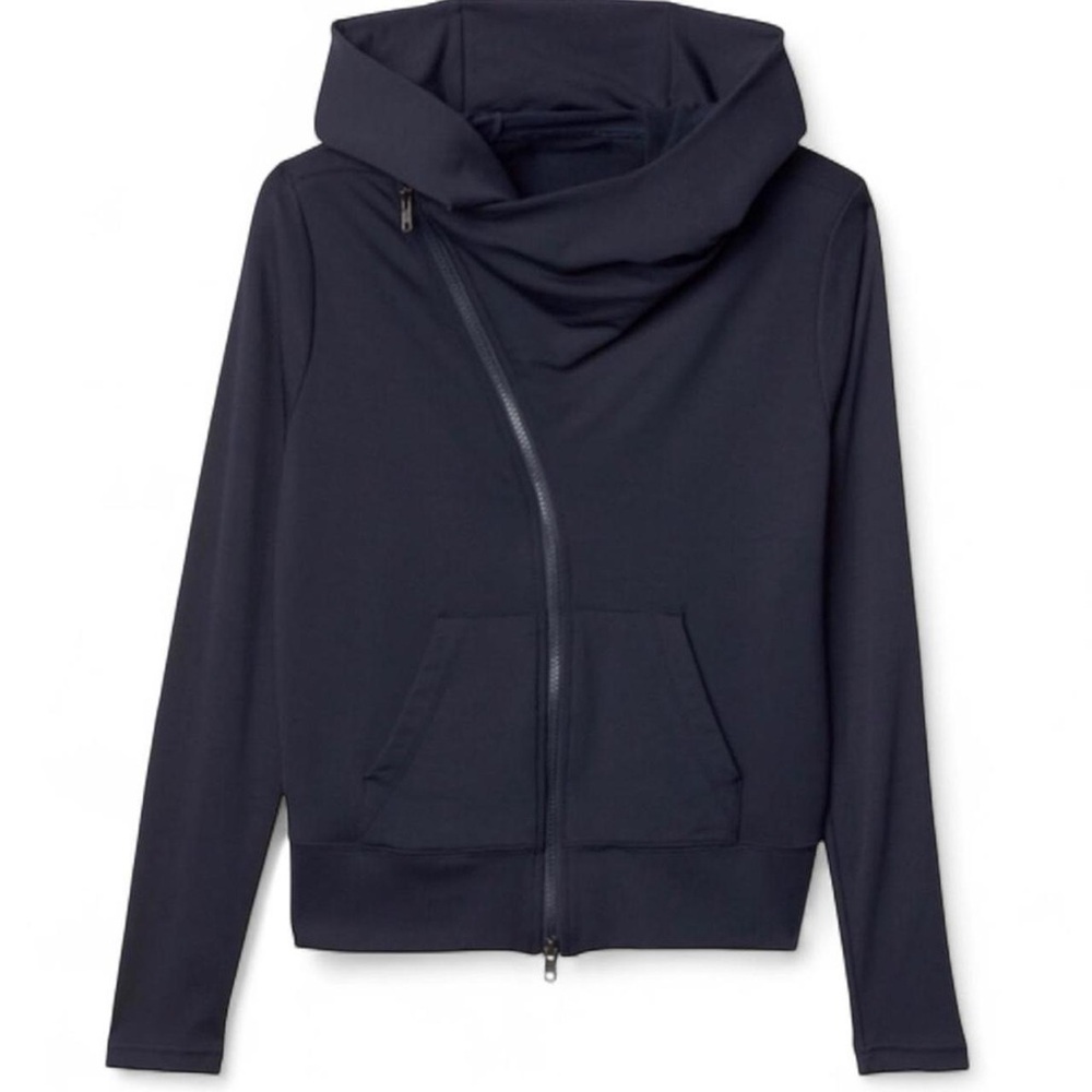 Athleta Malabar Black Zip-Up Hooded Jacket with Wrap Front Size M